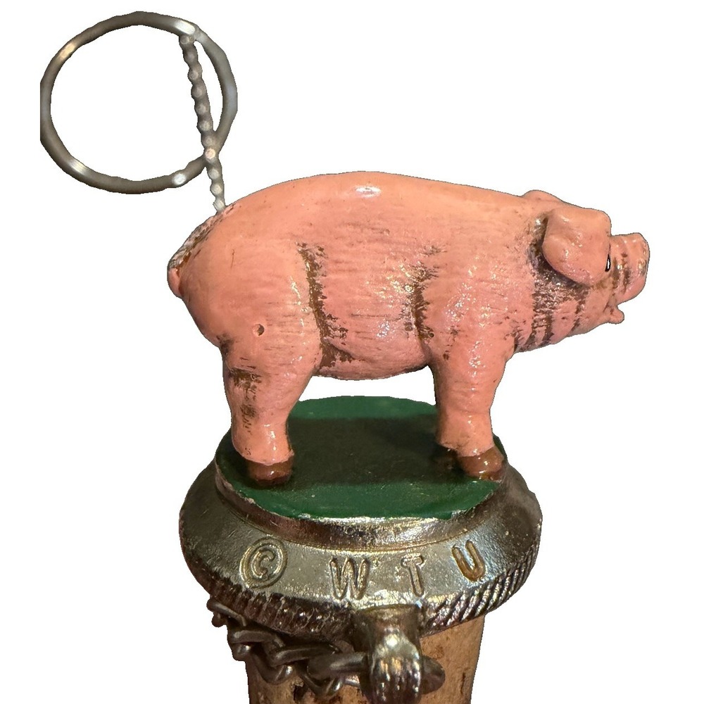 Vintage Pink Pig Cork Bottle Stopper Keychain Novelty Barware Farm Animal - Picture 5 of 7